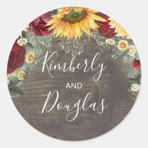Sticker Rond Bébé's Breath Sunflowers Bourgogne Roses Automne