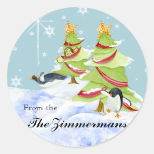 Sticker Rond Bébés mignons fantaisie d'ours blanc d'hiver en