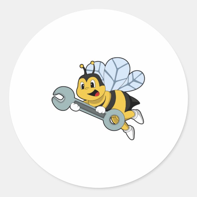 Sticker Rond Bee as Mechanic with Wrench (Devant)