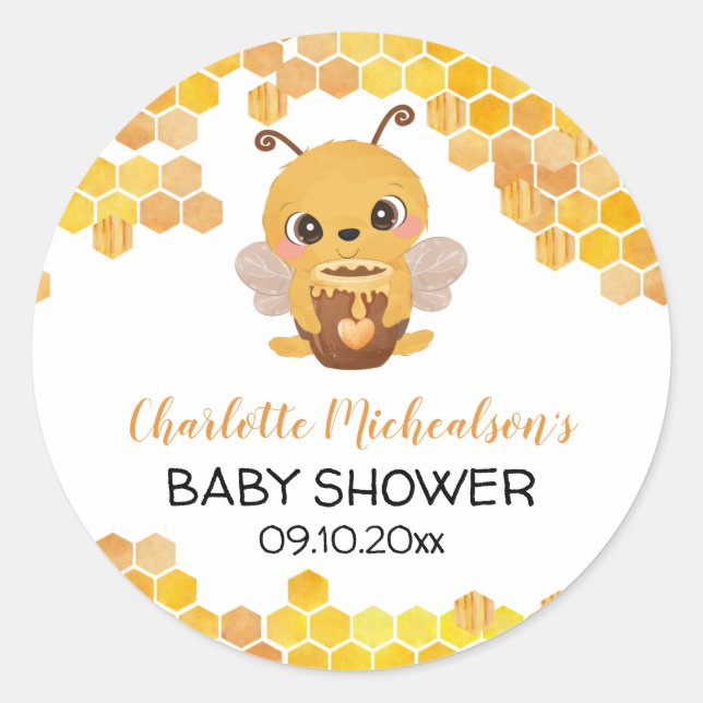 Sticker Rond Bee Baby shower Honeycomb Neutral (Devant)