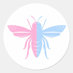 Sticker Rond Bee bleue et rose // Pastel Genre Revevela Party