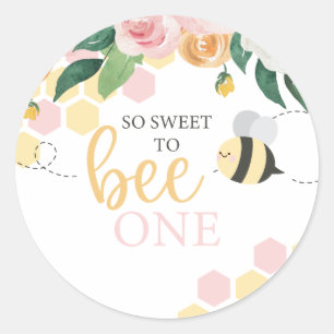 Sticker Rond Bee Day Bumblebee 1er anniversaire rose floral