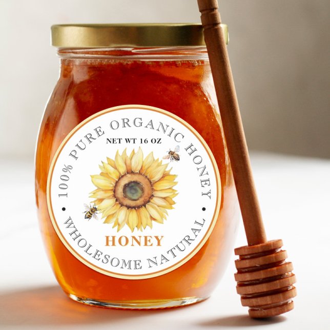 Sticker Rond Bee de miel de tournesol | Miel biologique (Créateur téléchargé)