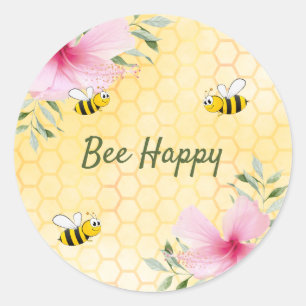 Sticker Rond Bee Happy bumble abeilles nid d'abeilles florales 