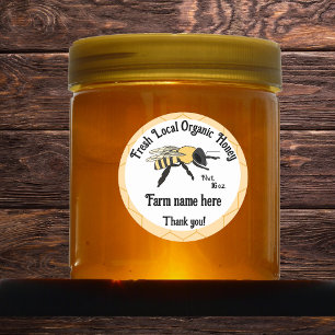 Sticker Rond Bee Honeycomb Beekeeper Local Organic Honey