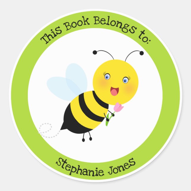 Sticker Rond Bee in Tulip Garden Ce livre appartient à (Devant)