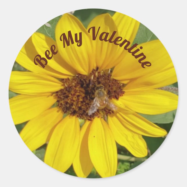 Sticker Rond Bee My Valentine Photo Bee sur Tournesol (Devant)
