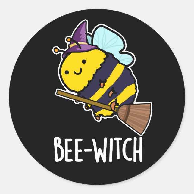 Sticker Rond Bee-sorcière Funny Bee Pun Dark BG (Devant)