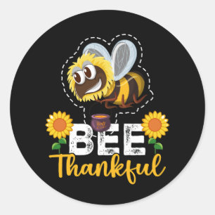 Sticker Rond Bee Thankful Be Grateful Blessé Thanksgiving Fall