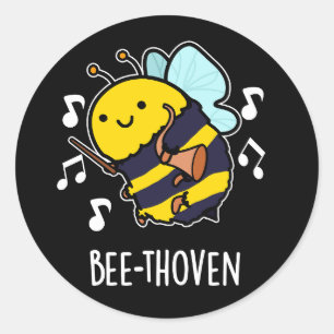 Sticker Rond Bee-thoven Funny Musique Bee Pun Dark BG