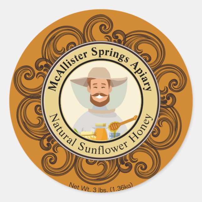Sticker Rond Beekeeper Photo Insertion noir ambre miel jarre Ét (Devant)