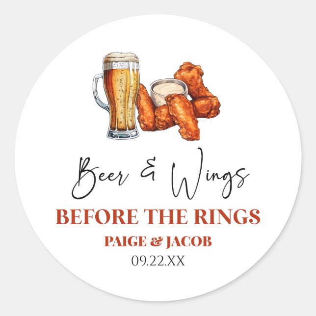 Sticker Rond Beer and Wings Before The Rings Rehearsal Dinner (Devant)