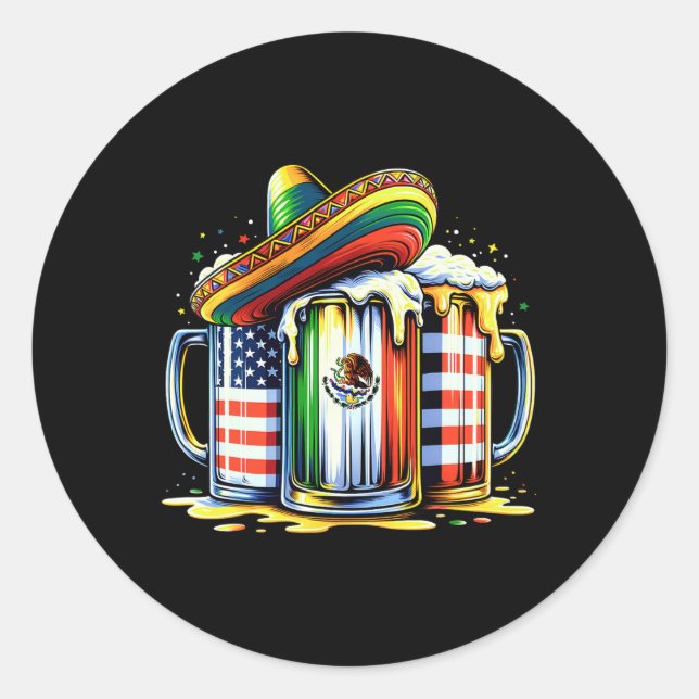 Sticker Rond Beer Mexican Usa Drapeau Cinco De Mayo Boisson Par (Devant)