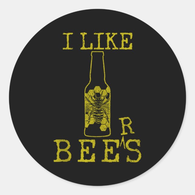 Sticker Rond Bees &amp; Beer - Funny Quote Beekeeng Beekeeper G (Devant)