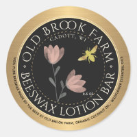 Beeswax Lip Balm Gold Black Flower