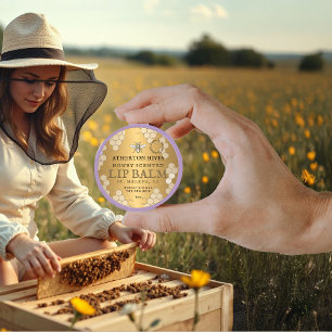 Sticker Rond Beeswax Lip Balm Gold Honeycomb Abeille héraldique