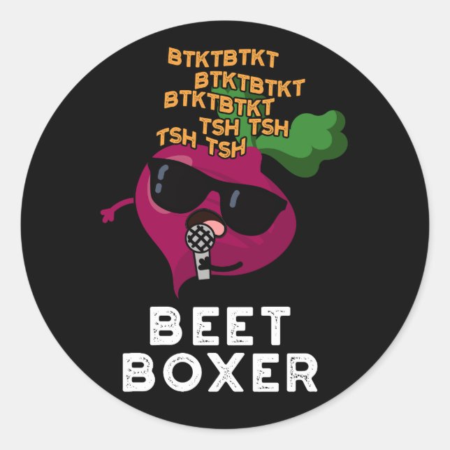 Sticker Rond Beet Boxer Funny Beet Pun Dark BG (Devant)