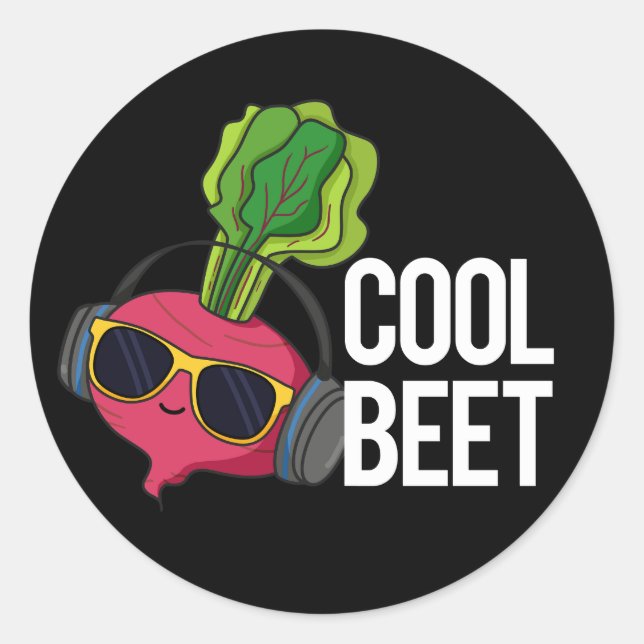 Sticker Rond Beet cool Funny Veggie Pun Dark BG (Devant)