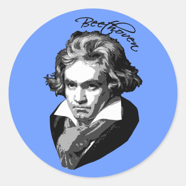 Sticker Rond Beethoven Portrait sur T-shirts, Mugs, Dons (Devant)