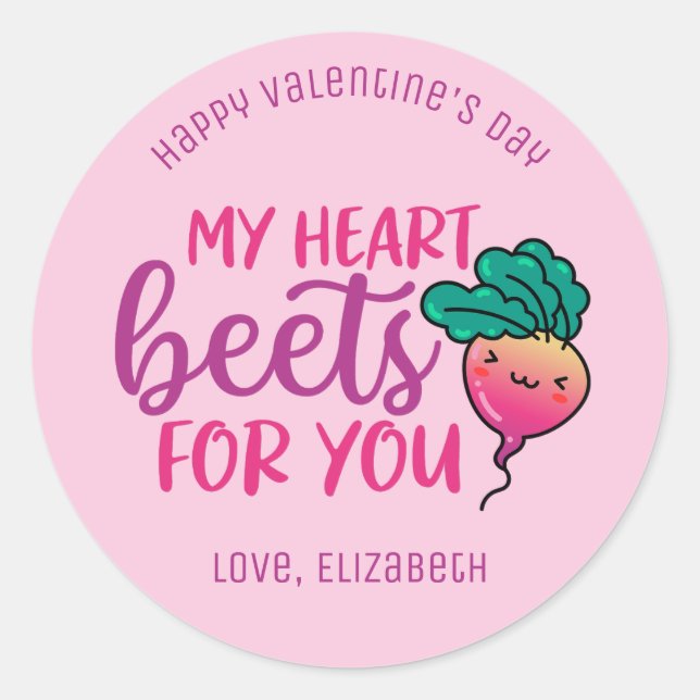 Sticker Rond Beets Coeurs Pour Vous Drôle Mignonne Valentines J (Devant)