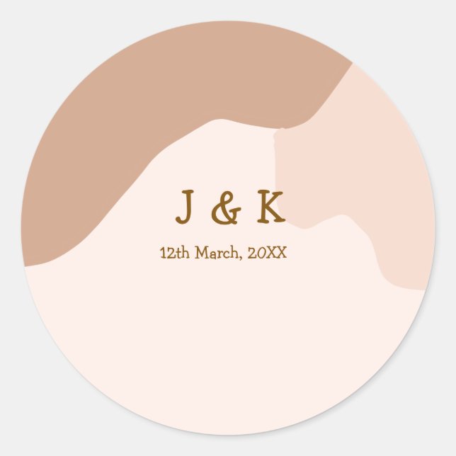 Sticker Rond Beige boho curvy orange wedding name date (Devant)