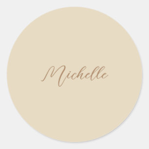 Sticker Rond Beige Classic Professional Nom manuscrit