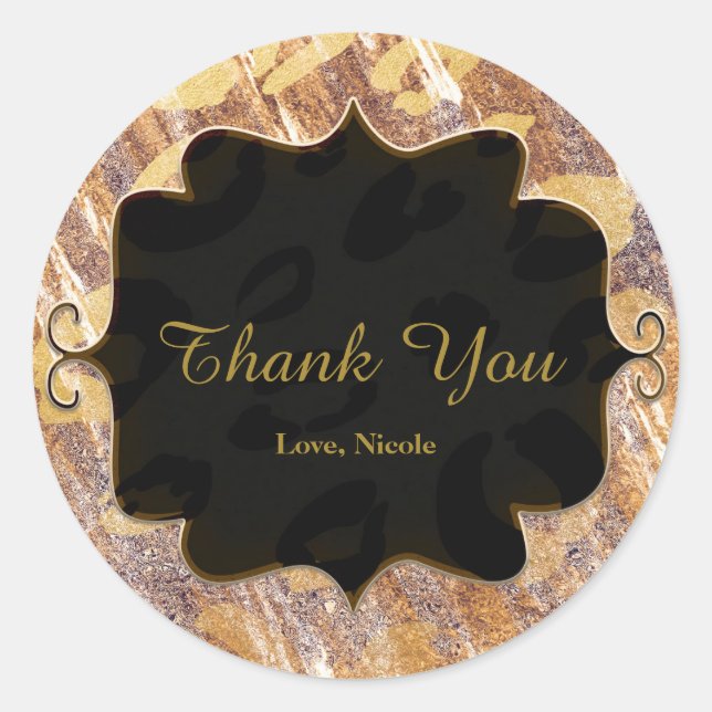 Sticker Rond Beige Sandy Shimmer Empreinte de léopard Glamor Fa (Devant)