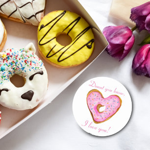 Sticker Rond Beignet, Tu sais, Je t'aime Beignet en forme de cœ