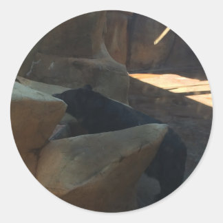 Sticker Rond Bel Ours Noir Grimpant