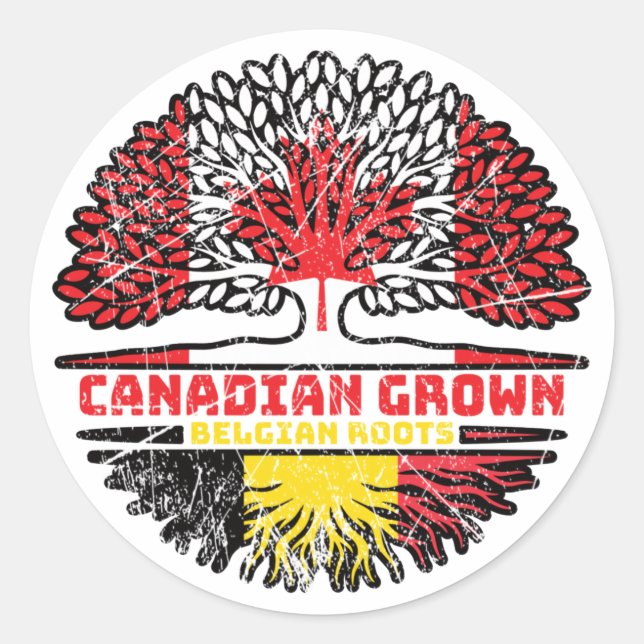 Sticker Rond Belgique Belgique Canada drapeau des racines d'arb (Devant)