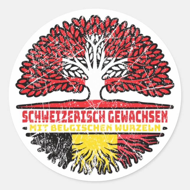 Sticker Rond Belgisch Schweizer Schweiz Baum Wurzel (Devant)