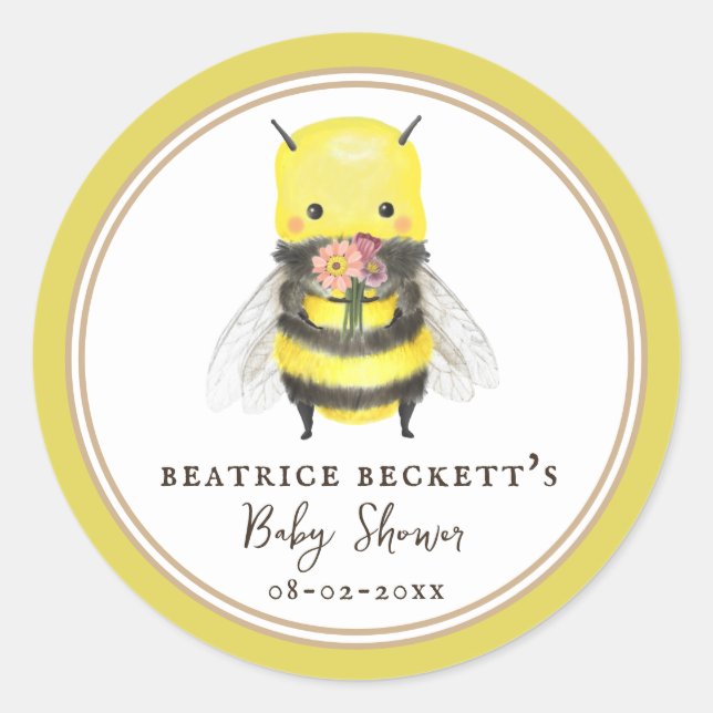 Sticker Rond Bélier jaune mignon et chevalet de Baby shower Fle (Devant)