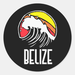 Sticker Rond Belize Vintage années 80 Rétro Surfing Vague de pl
