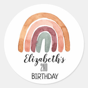 Sticker Rond Belle aquarelle Boho Rainbow Anniversaire