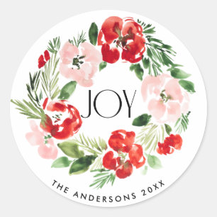 Sticker Rond Belle aquarelle couronne de Noël Joy