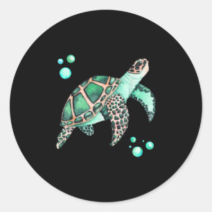 Sticker Rond Belle aquarelle de la tortue marine