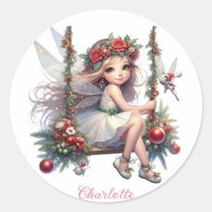 Sticker Rond Belle aquarelle Fée de Noël
