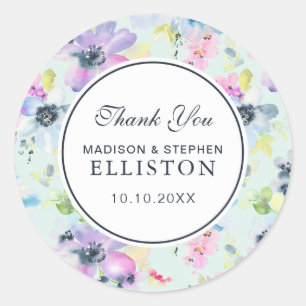 Sticker Rond Belle aquarelle florale Pastel   MERCI