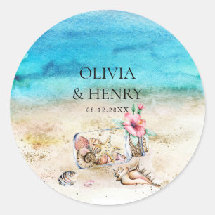 Sticker Rond Belle aquarelle Starfish Beach Mariage