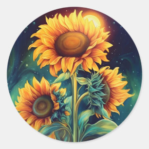Sticker Rond Belle aquarelle tournesol floral