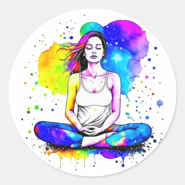 Sticker Rond Belle Art Spirituel Lady Méditation (Devant)
