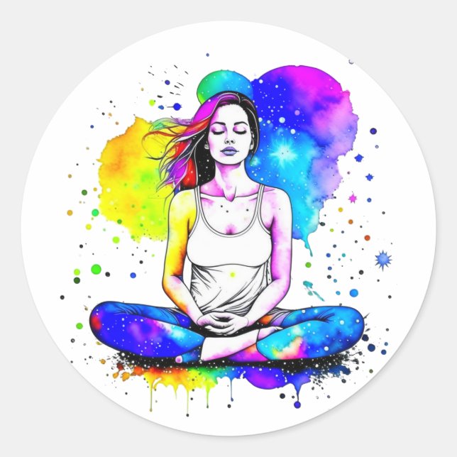 Sticker Rond Belle Art Spirituel Lady Méditation (Devant)