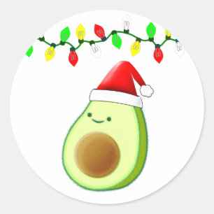 Sticker Rond Belle Avocado Dessin Santa Hat Feux de Noël
