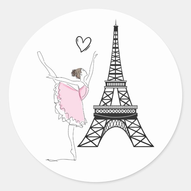 Sticker Rond Belle Ballerina et Ballet de Danse Tour Eiffel (Devant)