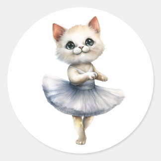 Sticker Rond Belle ballerine de chat blanc danse ballet