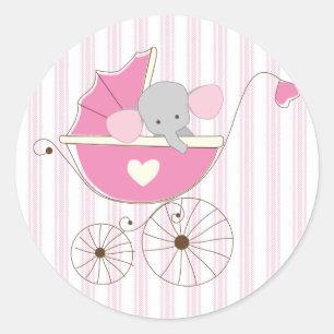 Sticker Rond Belle Bébée Fille Rose Eléphant