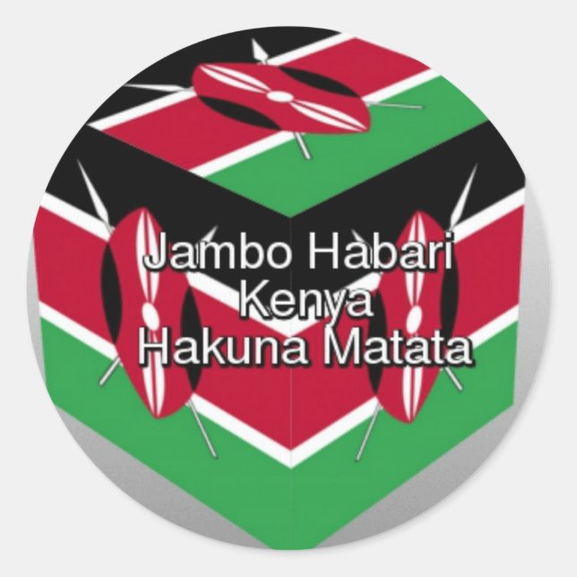 Sticker Rond Belle Belle Cube Kenyane Drapeau avec salutation (Devant)
