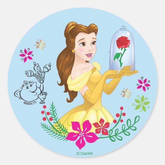 Sticker Rond Belle | Belle Et Son Rose De Noël (Devant)