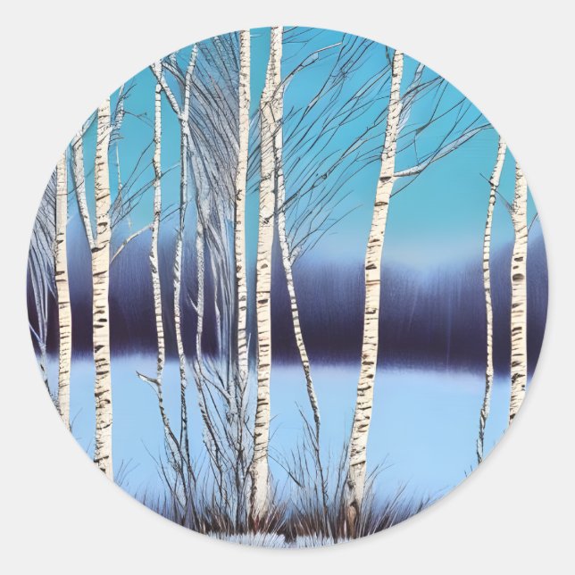 Sticker Rond Belle bouleau d'hiver (Devant)