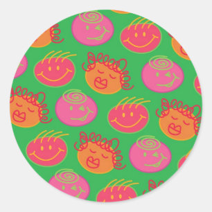 Sticker Rond Belle Caricature Scribbles Amusants soyeux tête Bu